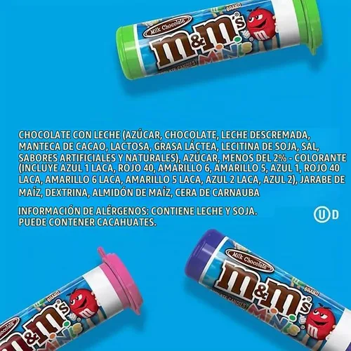 Vista 2 de QT M&Ms Minis - Caramelos surtidos de chocolate, tubos de 1.08 onzas, 12