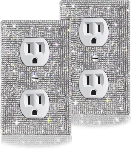 Vista 16 de Cubierta decorativa para interruptor de diamantes de imitación plateados brillantes, placa de pared de una sola banda 1 unidad-XKSZ 1