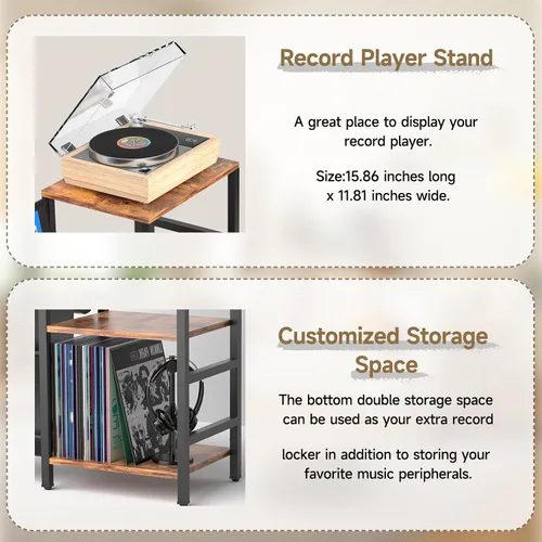 Vista 5 de Coco Bird - Soporte para tocadiscos de vinilo con almacenamiento de 3 niveles, estante de exhibición para tocadiscos para 200 álbumes, mesa