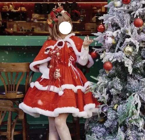 Vista 6 de Falda de vestido de Navidad y capa con capucha para mujer