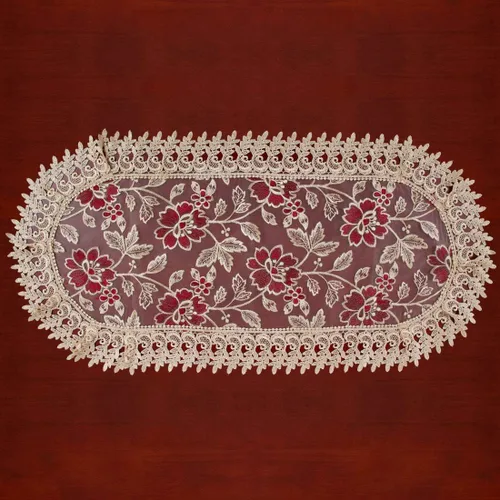 Vista 2 de Grelucgo Caminos de mesa ovalados de encaje beige y tapetes de 13 × 42 pulgadas..