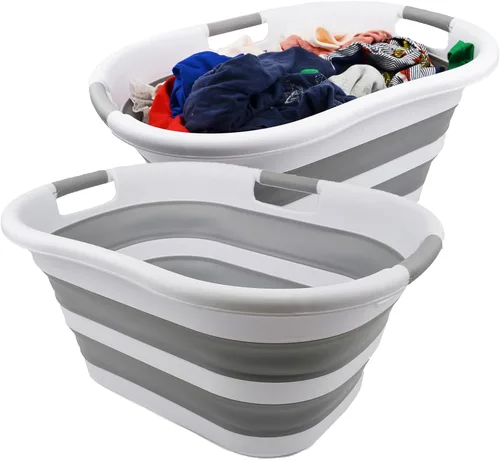 Vista 10 de SAMMART Cesta plegable de plástico para la ropa sucia de 40 L (10.5 galones), contenedor de almacenamiento plegable y organizador, tina de lavado