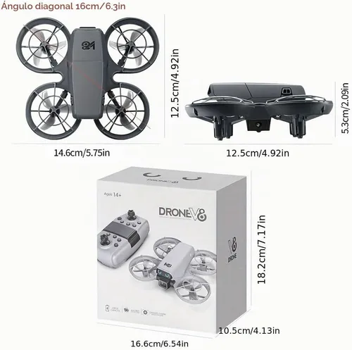 Vista 2 de Mini dron RC con cámaras, protector de hélice, FPV y altitud para niños de Gris-blanco