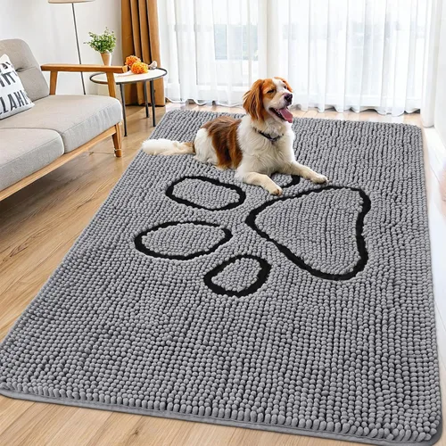 Vista 76 de Smiry Tapete para puerta de perro para patas fangosas, absorbente y Gris y negro