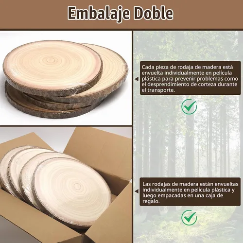 Vista 6 de Rodajas de madera para centros de mesa, discos de madera redondos para manualidades, círculos y losas de madera rústica, discos de madera