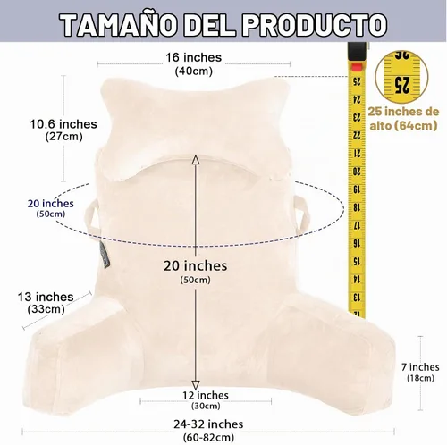 Vista 2 de SLIGUY Almohada de lectura, almohada de descanso para cama con rollo de cuello desmontable y brazo de apoyo superior para sentarse en la cama, sofá