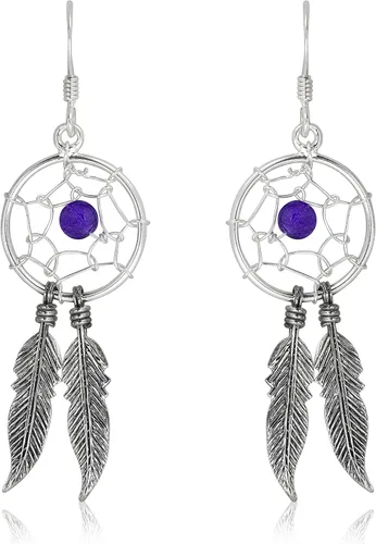 Vista 3 de WithLoveSilver - Aretes colgantes de plata de ley 925 con diseño de atrapasueños