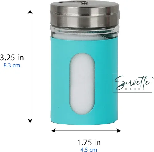 Vista 4 de Aqua Salt Pepper Shakers - Tarros de especias retro, juego de 5