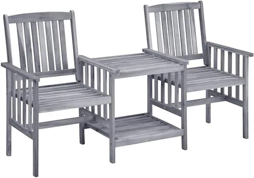 Vista 2 de Ensemble de 2 Fauteuils de Jardin en Bois d'Acacia avec Table Basse et Coussins Gris, Confortable et Résistant aux Intempéries Pour Terrasse