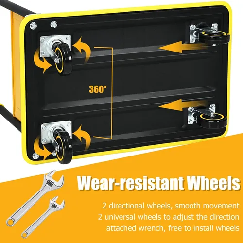 Vista 5 de Goplus Carrito de plataforma plegable, carrito de plataforma de mano con ruedas de 330 libras, carrito de mano para carga, amarillo