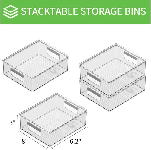 Vista 2 de vacane Paquete de 4 cubos de plástico para organización y almacenamiento de despensa con asa, organización de cocina o almacenamiento de cocina