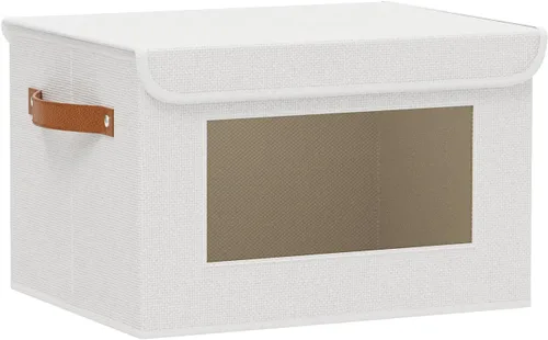 Vista 21 de Cajas de almacenamiento plegables con tapas, organizadores de armario de lino, contenedores de almacenamiento de 10.2 x 7.8 x 6.7 pulgadas para Beige