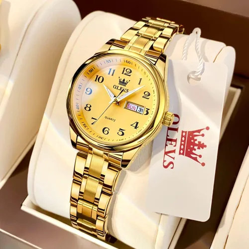 Vista 5 de OLEVS Reloj de plata para mujer, analógico, de cuarzo, diamante, elegante, de acero inoxidable, dos tonos, fecha, impermeable, luminoso