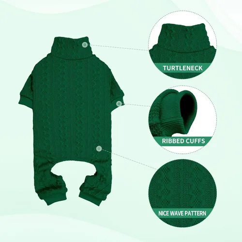 Vista 2 de Suéter de perro con cuello alto y tejido de punto, ropa para mascotas de color sólido, suéter para cachorros cálido, suéteres para perros pequeños
