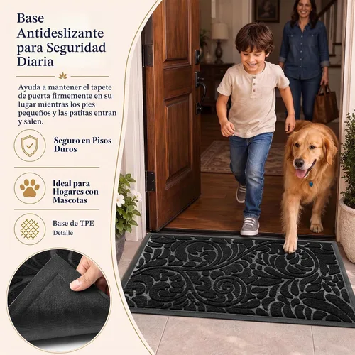 Vista 4 de Yimobra Tapete para puerta de entrada exterior, 29.5 x 17 pulgadas, impermeable, resistente, para puerta delantera, tapete antideslizante resistente