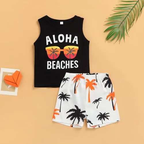 Vista 7 de Conjunto de pantalones cortos para niños pequeños, camiseta estampada junto al mar, 2 piezas, ropa de verano