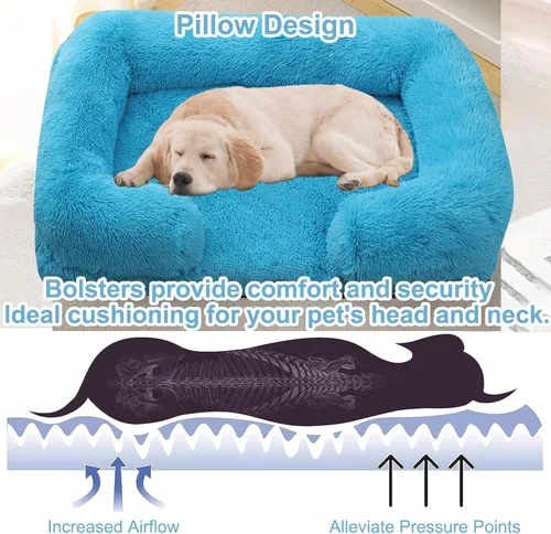Vista 2 de Camas ortopédicas para perros de gran tamaño con forro impermeable y parte inferior antideslizante, cama rectangular lavable para perros y gatos