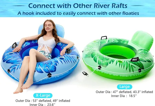 Vista 5 de Jasonwell Flotador inflable de tubo de río, flotador de río resistente, flotadores de piscina para lago, tubos de agua de primera calidad