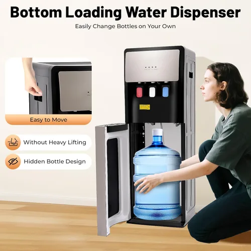 Vista 4 de Dispensador de enfriador de agua de carga inferior, dispensador de agua caliente de botella de 5 galones, con 3 ajustes de temperatura, enfriador