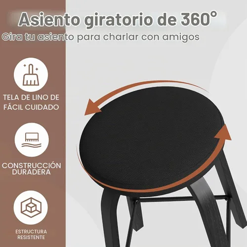 Vista 4 de Juego de 2 taburetes de bar, taburetes de bar sin respaldo de altura de mostrador, taburetes de bar giratorios de 30 pulgadas, silla de cocina