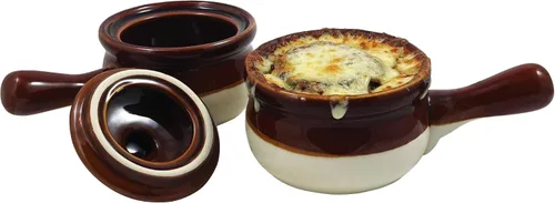 Vista 4 de R&M International Estilo Tradicional Tazones de Cerámica para Sopa de Cebolla Francesa de 15 Onzas, Pulidos, Juego de 2