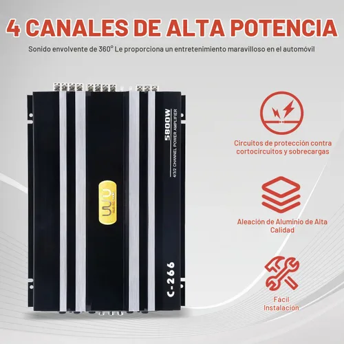 Vista 2 de YaeCCC C-266 Coche 4 Canal Amplificador de Potencia Audio Estéreo Super Bass Sub Woofer Amp 12V