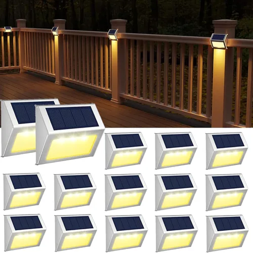 Vista 13 de JSOT - Luces solares de exteriores para terraza, impermeable, funciona con energía solar, luz led inalámbrica para pasarela, patio, escaleras Blanco
