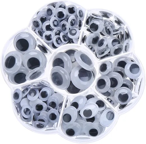 Vista 9 de Decora 1 caja de ojos de juguetes con autoadhesivo, surtido., Plástico, Blanco y Negro, S