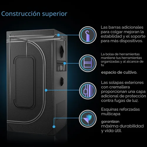 Vista 5 de AC Infinity CLOUDLAB 422, Tienda de cultivo avanzada 2x2, postes más gruesos de 1 pulgada, lona Mylar 2000D, alta reflectividad probada