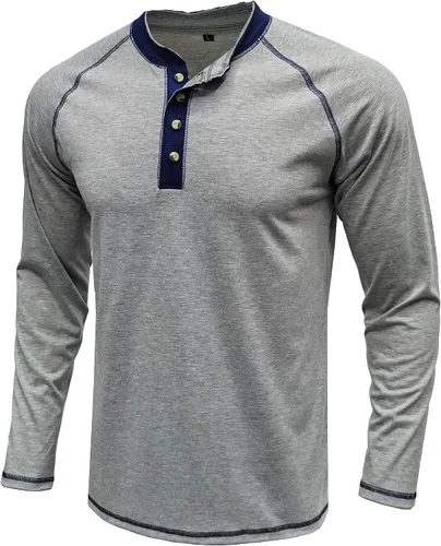 Vista 3 de Henley - Camisa de verano para hombre, de algodón, manga corta, con botones, estilo casual