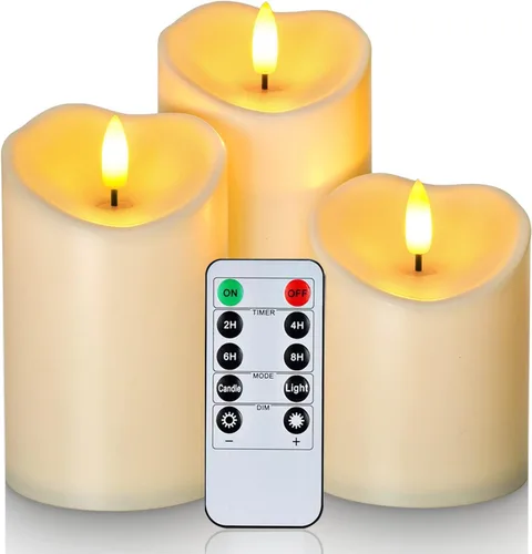 Vista 7 de Homemory Velas sin llama color burdeos, velas parpadeantes impermeables sin llama, velas LED de pilar para exteriores operadas por batería
