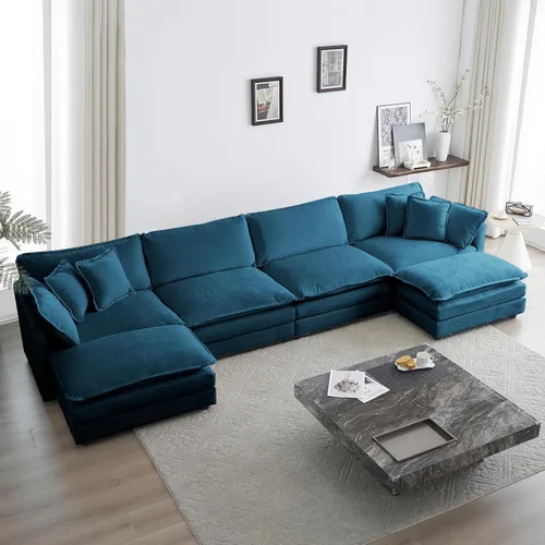 Vista 19 de KIVENJAJA - Sofá modular en forma de U extragrande tipo nube, chenilla moderna de 4 plazas con asiento profundo para sala de estar y oficina, con 2