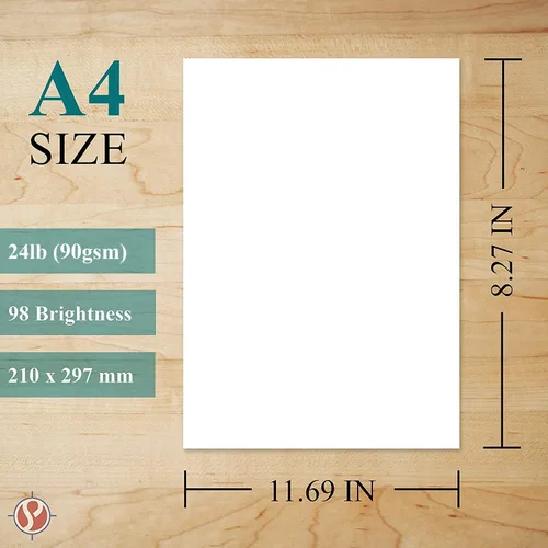 Vista 5 de Papel blanco brillante A4 de alta calidad, ideal para copiar, imprimir, escribir, 8.268 x 11.693 in (8.27 x 11.69 pulgadas), enlace de 24