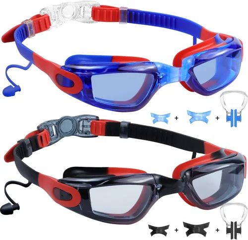 Vista 11 de Vvinca Swimming Goggles for Kids 3-15 years-2 Pack, Kids Goggles Anti-Fog/UV No Leaking Swim Goggles for Kids
