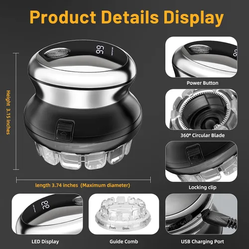 Vista 6 de Moricsom® Kit de corte de pelo automático para hombres, cortapelos inalámbrico recargable por USB y recortadora de pelo circular automática, peines