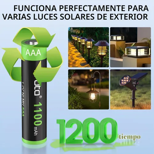 Vista 2 de Luces solares AAA 1100 mAh de alta capacidad 1.2 V Ni-MH recargable AAA batería solar para luces solares al aire libre, cadena de luces de batería