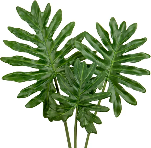 Vista 9 de DILATATA Hojas Artificiales de Monstera con Tallos de 28", Hojas Tropicales de Imitación Otoñales Falsas de Seda Naranja Monstera, Ramas de Palma