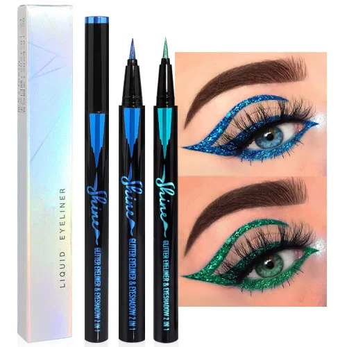 Vista 15 de evpct Delineador de ojos líquido cromático dúo, con purpurina de bronceador rosa, destello metálico brillante, sombra de ojos en lápiz, cambio