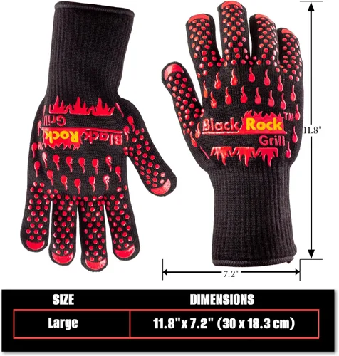 Vista 4 de Black Rock Grill Guantes de cocina resistentes al fuego y al calor 923F -11.8 in de silicona para horno de seguridad con dedos, guantes