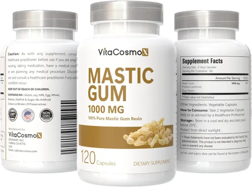 Vista 2 de Cápsulas de goma mastica, 1000 mg, 120 cápsulas vegetarianas, sin OMG y sin gluten