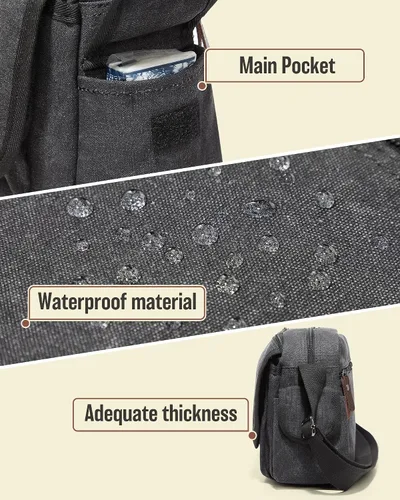 Vista 6 de Bolso de Mensajero para Hombre, Bolsa Bandolera Estética, Bolso de Hombro de Lona Clásico y Resistente al Agua Unisex