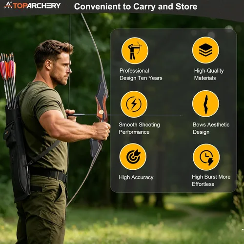 Vista 2 de TOPARCHERY Archery 60" Takedown Hunting Recurve Bow for Adults Practice Competition Longbow with Stringer Tool Right Hand Black