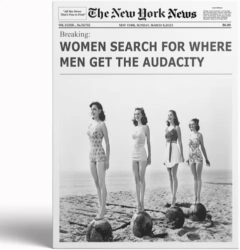Vista 19 de Arte de pared de periódico de moda para niña, blanco y negro, decoración de pared de periódico estético retro, arte de pared feminista, póster