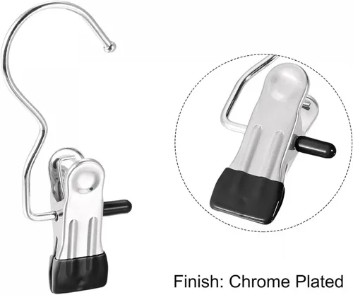 Vista 4 de uxcell Clips de lavandería con gancho, perchas de metal para botas cromadas, color negro, 4.488 in, 6
