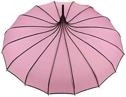 Vista 3 de ThreeH Paraguas de pagoda vintage nupcial parasol resistente al viento 16 varillas de cuero con mango enganchado paraguas de lluvia