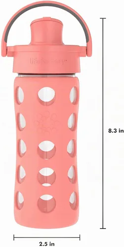 Vista 5 de Lifefactory Botella de agua de vidrio de 12 onzas con tapa abatible activa y funda protectora de silicona, Cantaloupe, 12 onzas