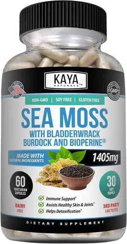 Vista 11 de Kaya Naturals Sea Moss - Suplemento de movilidad para hombres y mujeres, con raíz de bardana, musgo irlandés, vejiga y bioperina, para la salud