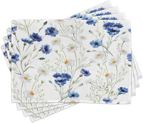 Vista 6 de Lunarable Juego de 4 manteles individuales color borgoña, borde de copo de nieve adornado con motivos antiguos, inspiración de invierno y Navidad