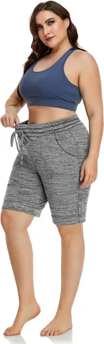 Vista 6 de ZERDOCEAN Pantalones cortos deportivos de yoga casuales para mujer, talla grande, 10 pulgadas, para descansar, pijama, caminar, pantalones cortos