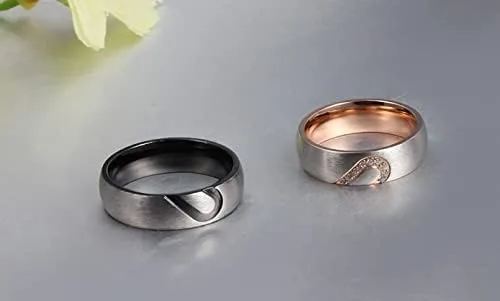 Vista 8 de Anillos de corazón para él y ella a juego para parejas, parejas, parejas, parejas, juego de anillos de amor para mujeres, hombres, mujeres, hombres